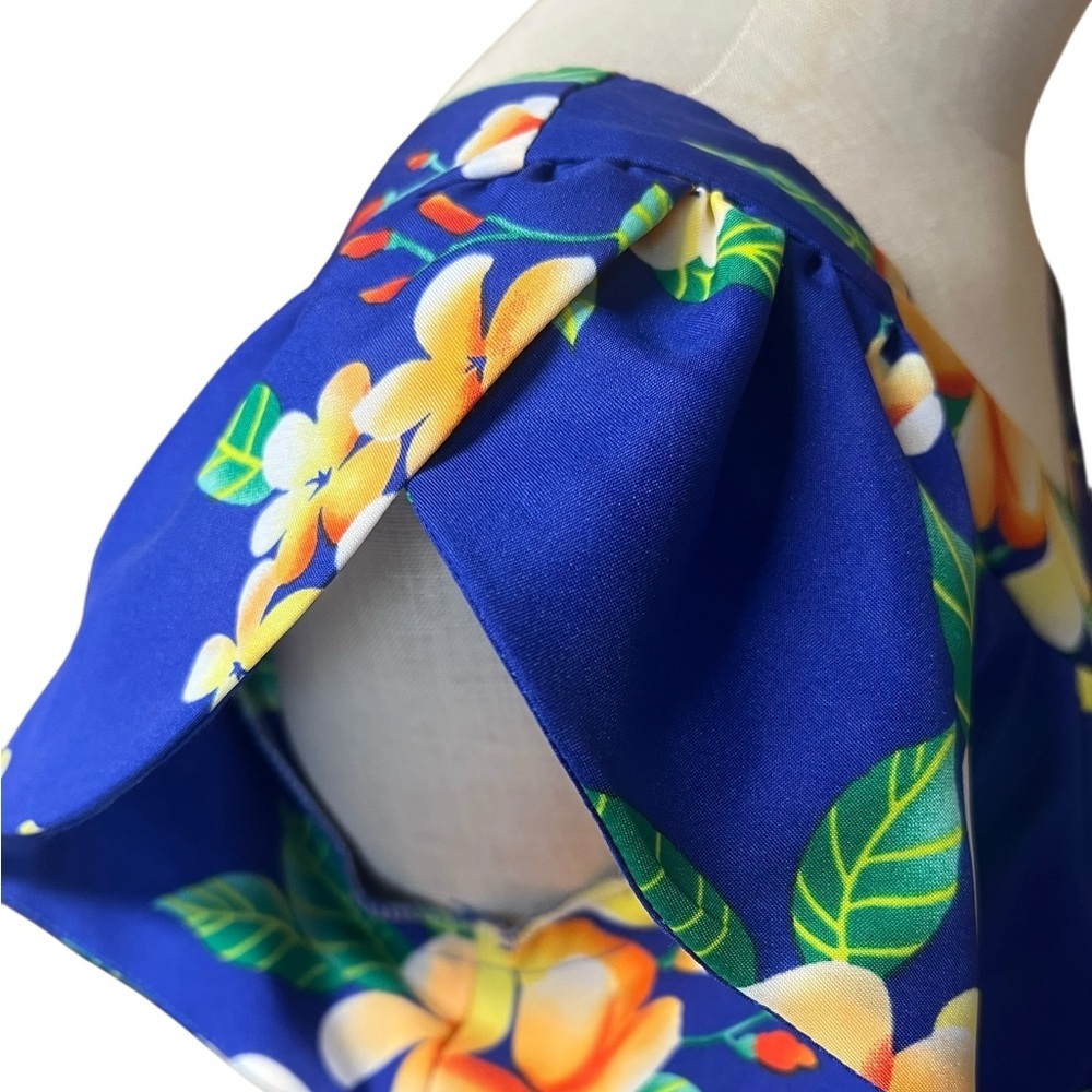 Vintage 12 Made In Hawaii Vibrant Blue Floral Hibiscus Maxi Dress Resortwear - Picture 4 of 8